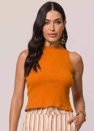 Doce Trama - Blusa sem Manga em Ribana Laranja - DOCE TRAMA