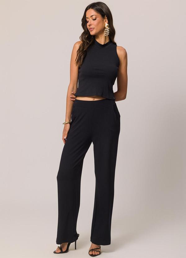 Doce Trama - Blusa sem Manga em Ribana Preto 3