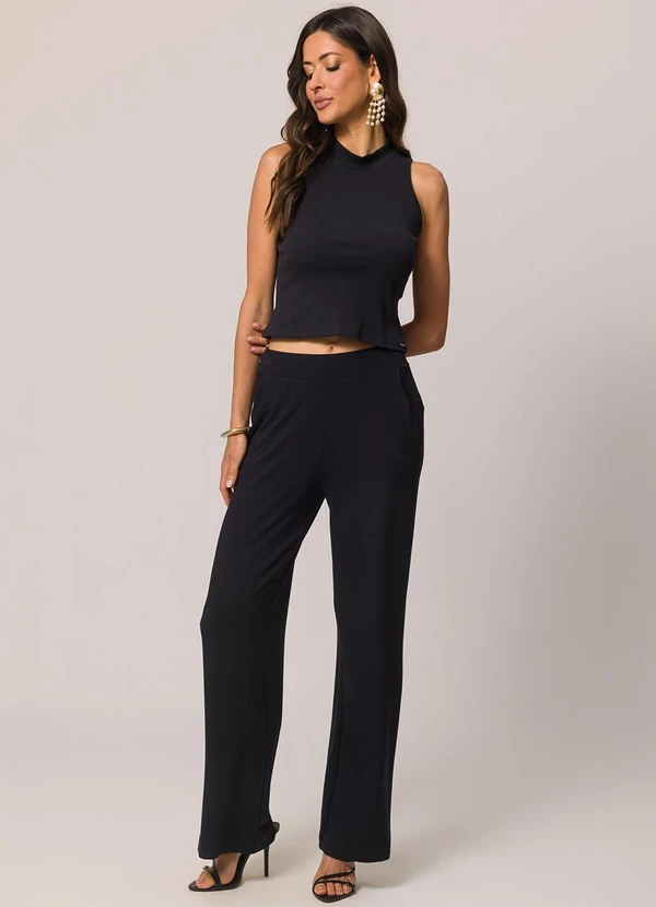 Doce Trama - Blusa sem Manga em Ribana Preto 3