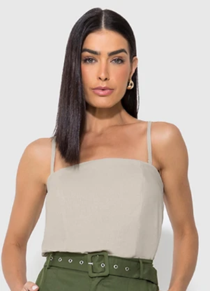 Enfim - Blusa Taupe Justa em Viscolinho - ENFIM