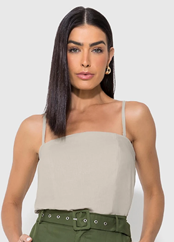 Enfim - Blusa Taupe Justa em Viscolinho