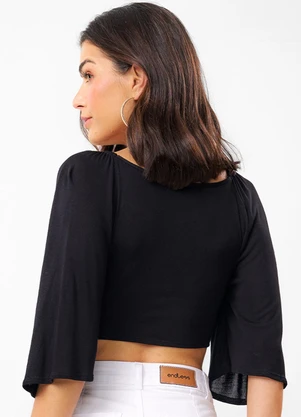 Rovitex - Blusa Top Feminina com Efeito Laço Preto - ROVITEX