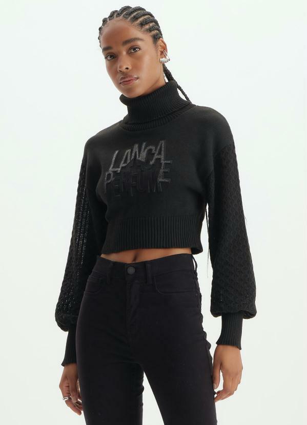 Blusa Tricot Gola Alta Cropped Preto - Lanca Perfume