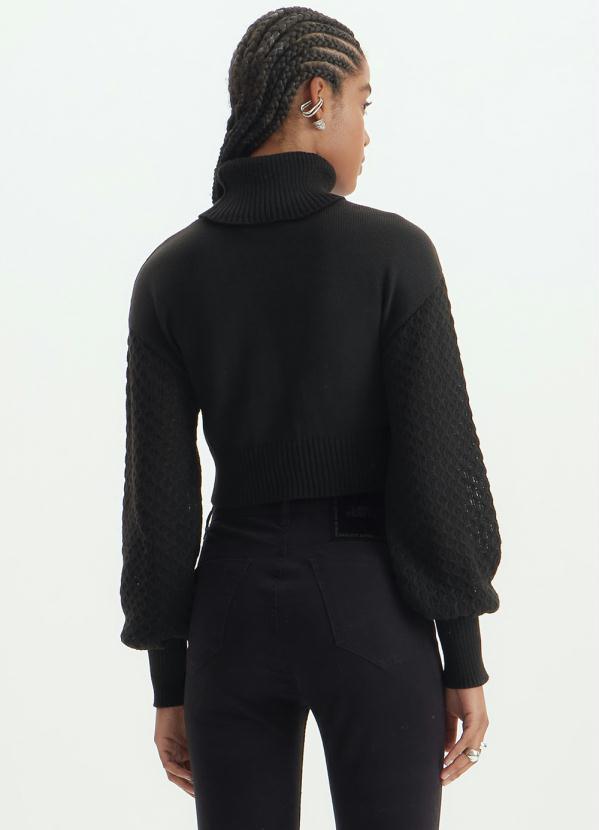 Lança Perfume - Blusa Tricot Gola Alta Cropped Preto 2