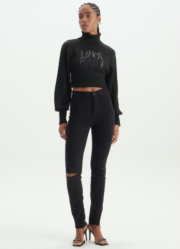 Lança Perfume - Blusa Tricot Gola Alta Cropped Preto 3