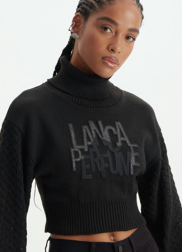 Lança Perfume - Blusa Tricot Gola Alta Cropped Preto 5