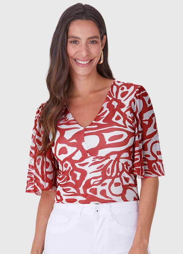 Malwee - Blusa Veemelha Cropped Abstrata Tule