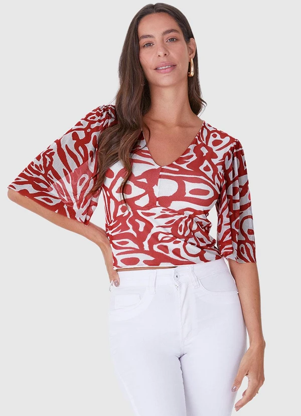 Malwee - Blusa Veemelha Cropped Abstrata Tule 4