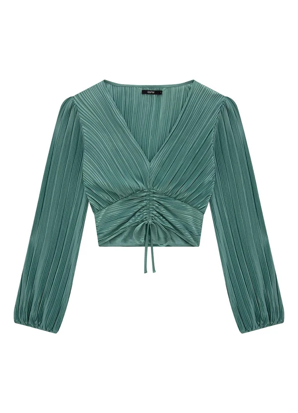 Enfim - Blusa Verde  Cropped Acetinada Plissada 3