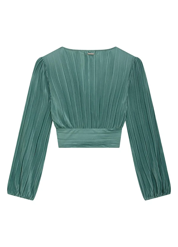 Enfim - Blusa Verde  Cropped Acetinada Plissada 4