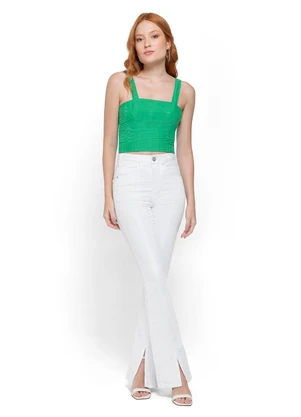 Enfim - Blusa Verde Cropped Bordada - ENFIM