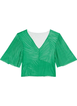 Malwee - Blusa Verde Cropped Tropical Tule - MALWEE