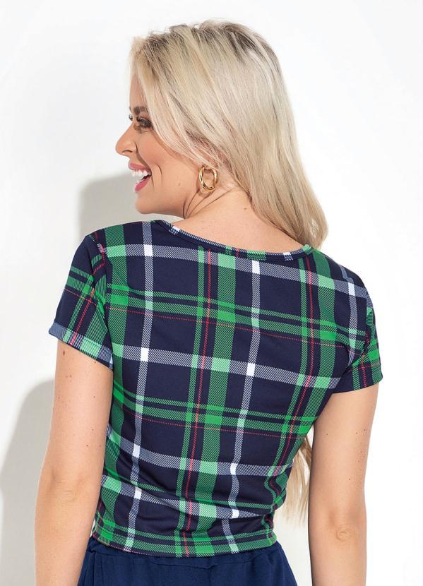 Moda Pop - Blusa Xadrez Marinho com Gota e Amarração 2