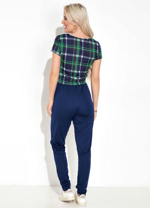 Moda Pop - Blusa Xadrez Marinho com Gota e Amarração 4