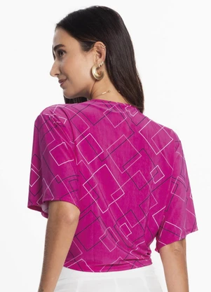 Rovitex - Blusa com Traanspassado em Forma de Nó Rosa - ROVITEX