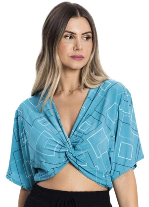 Rovitex - Blusa com Traanspassado em Forma de Nó Azul - ROVITEX