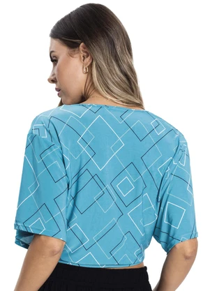 Rovitex - Blusa com Traanspassado em Forma de Nó Azul - ROVITEX