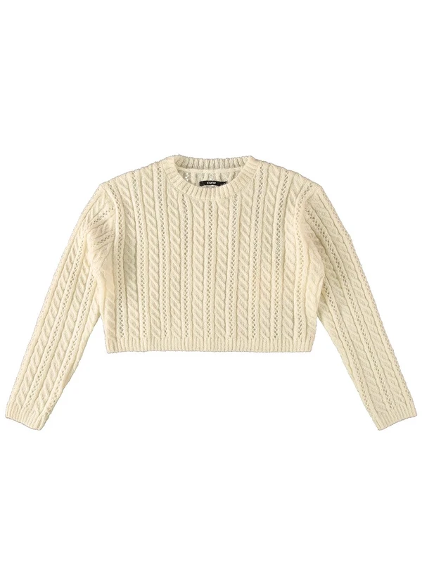 Enfim - Blusão Cropped em Tricô Bege