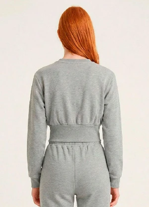 Just Basic - Blusão Cropped Feminino Moletom Cinza - JUST BASIC