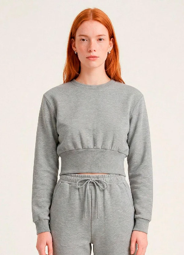 Just Basic - Blusão Cropped Feminino Moletom Cinza