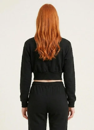 Just Basic - Blusão Cropped Feminino Moletom Preto - JUST BASIC