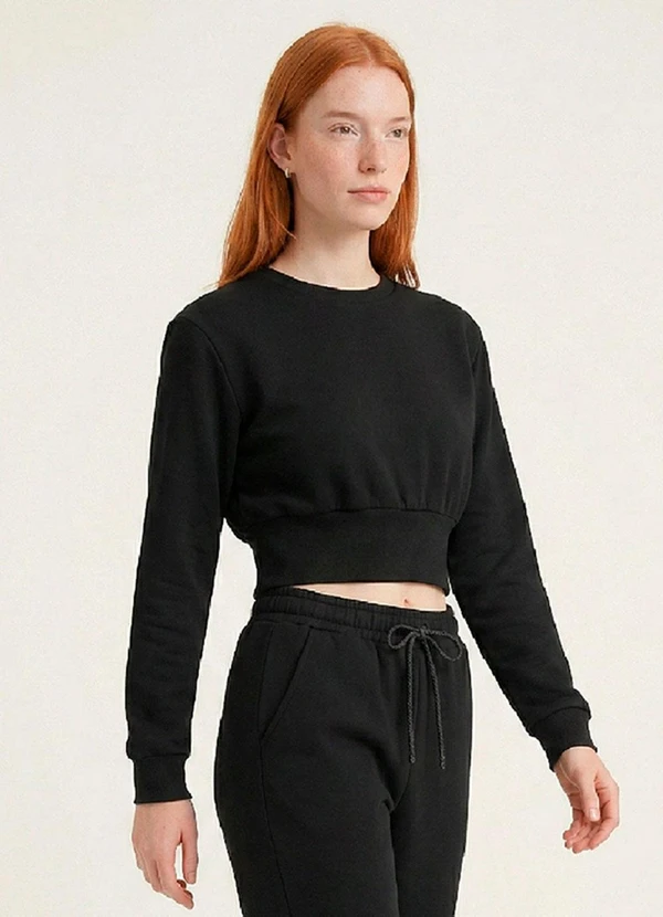 Just Basic - Blusão Cropped Feminino Moletom Preto