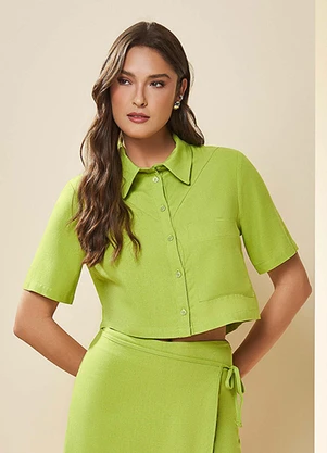 Doce Trama - Camisa Brisamar Cropped Verde - DOCE TRAMA