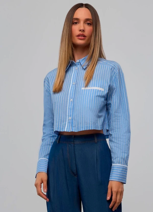 Carlota Costa - Camisa Cropped com Vivos Azul