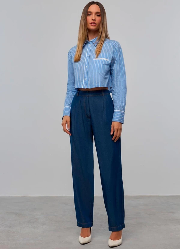 Carlota Costa - Camisa Cropped com Vivos Azul 2