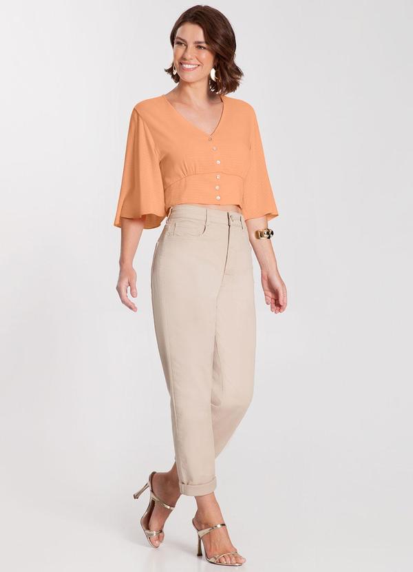 Lunender - Camisa Cropped em Viscose Laranja 3