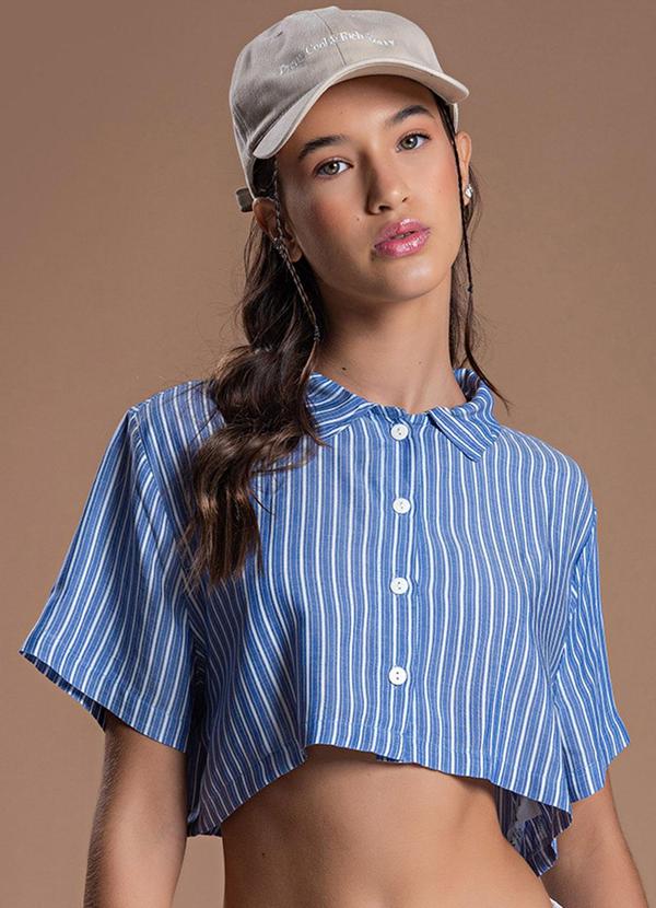 Choyee - Camisa Cropped Listrada Azul