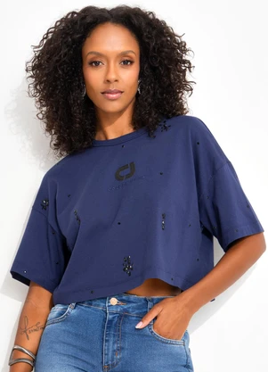 Colcci Jeans - Camiseta Bordada com Aplicação Cj Azul - COLCCI JEANS