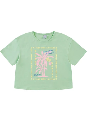 Malwee - Camiseta Cropped Banana Nanica Verde Água - MALWEE