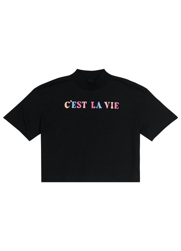 Malwee - Camiseta Cropped C'Est La Vie Feminina Preto