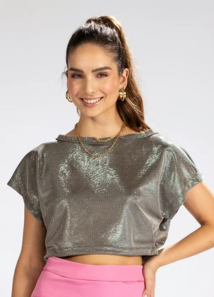 Colcci - Camiseta Cropped em Malha Prata - COLCCI