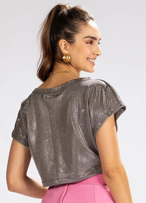 Colcci - Camiseta Cropped em Malha Prata - COLCCI