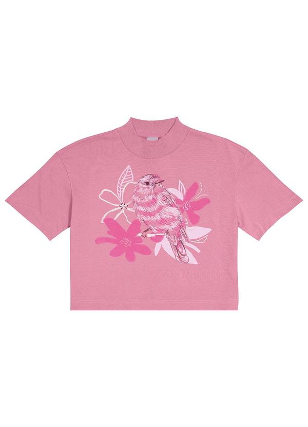 Malwee - Camiseta Cropped Pássaro Feminina Rosa