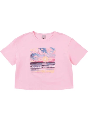 Malwee - Camiseta Cropped Pôr do Sol Rosa Pastel - MALWEE