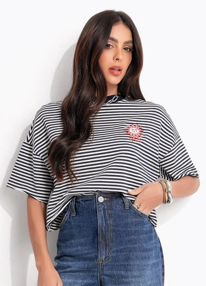 Colcci - Camiseta Listrada Preto - COLCCI