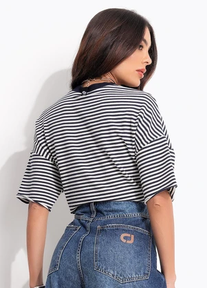 Colcci - Camiseta Listrada Preto - COLCCI