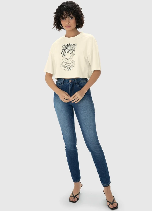 Enfim - Camiseta Off White Feminina Cropped Onça 2