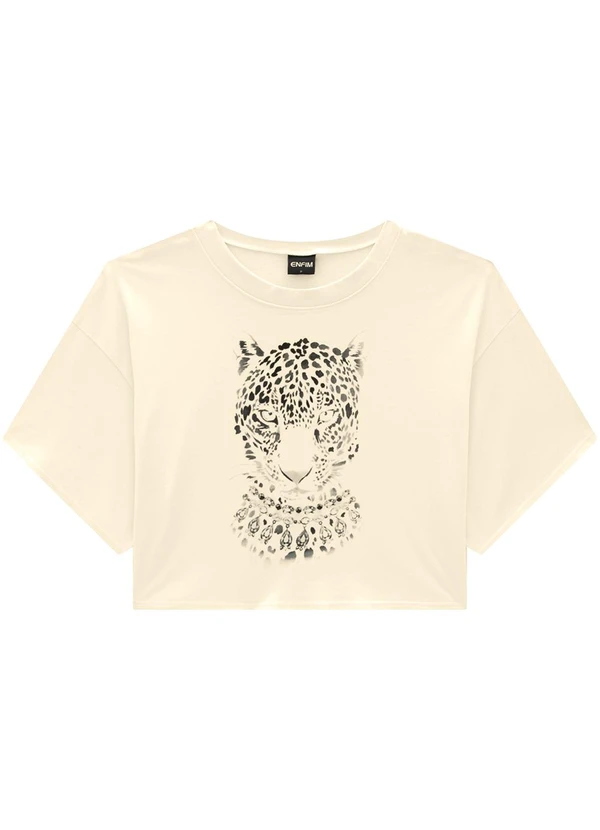 Enfim - Camiseta Off White Feminina Cropped Onça 3