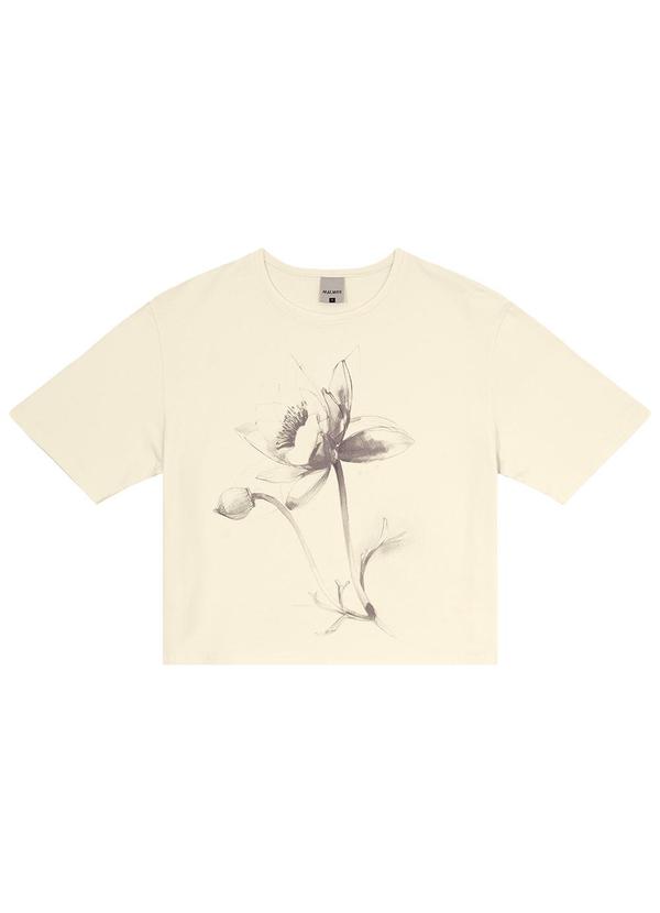 Malwee - Camiseta Off White Floral em Cotton