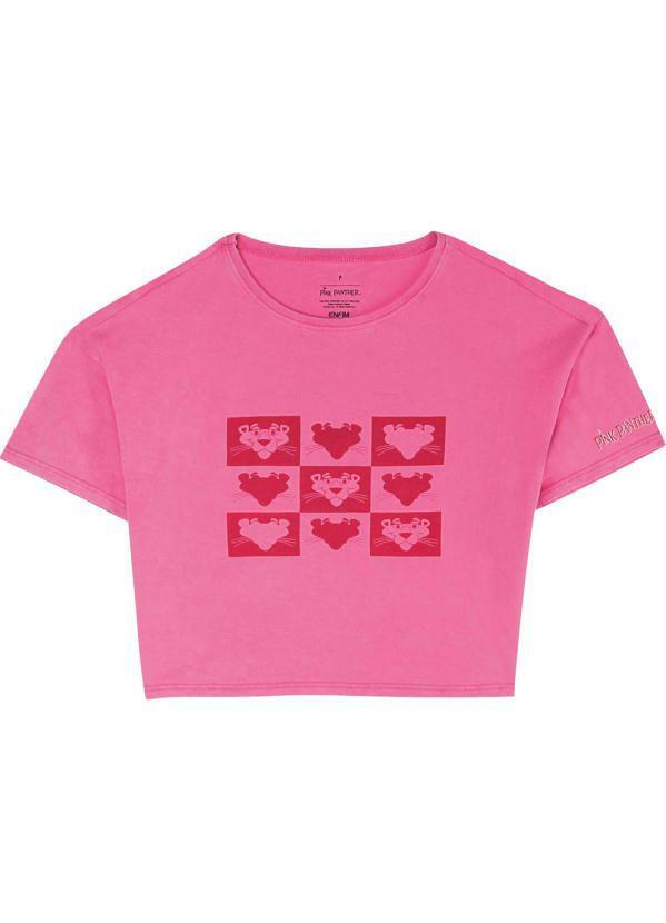 Enfim - Camiseta Rosa Cropped Pink Panther