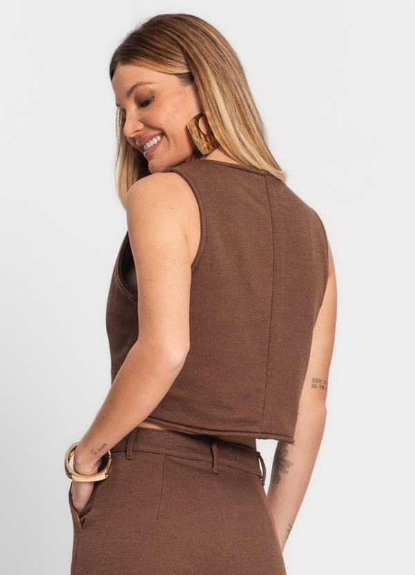 Rovitex - Colete Cropped Moletom Alfaiataria Kohmar Marrom 2