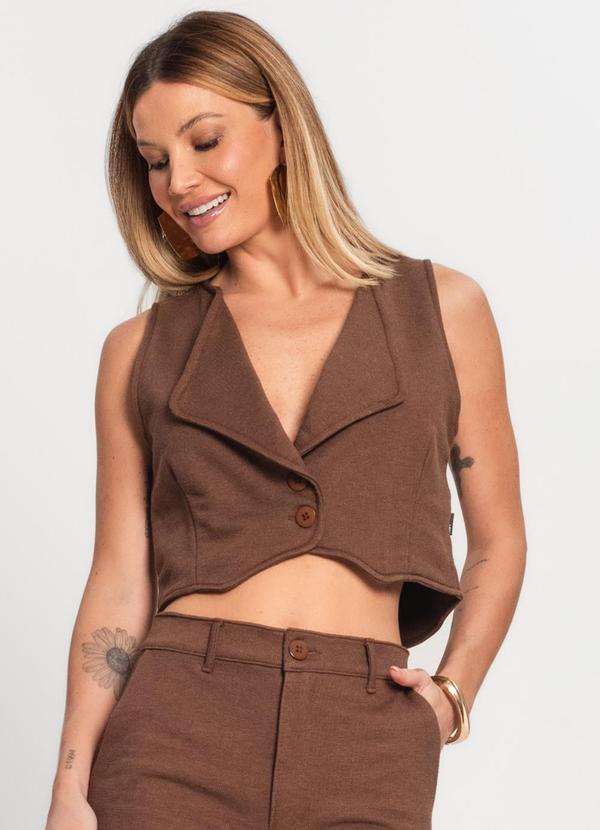 Rovitex - Colete Cropped Moletom Alfaiataria Kohmar Marrom 3