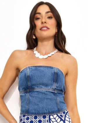 Farm - Corselet Jeans sem Alça Azul - FARM