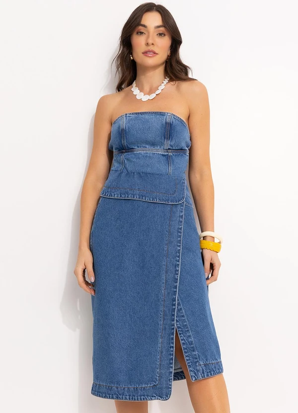 Farm - Corselet Jeans sem Alça Azul 10