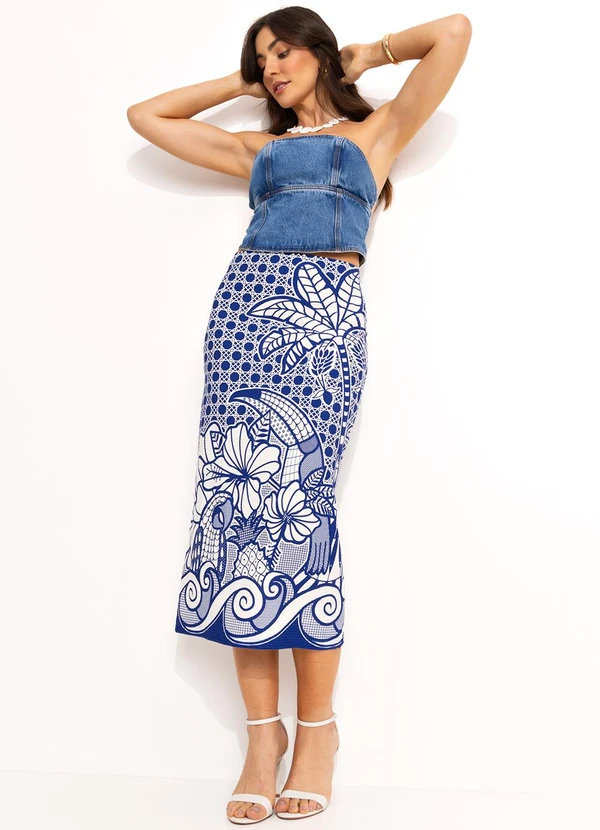 Farm - Corselet Jeans sem Alça Azul 8