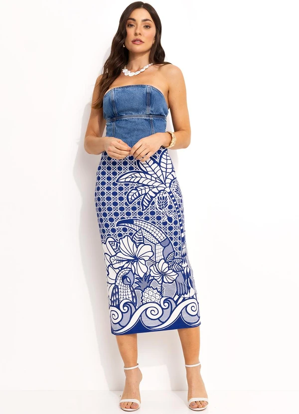 Farm - Corselet Jeans sem Alça Azul 9